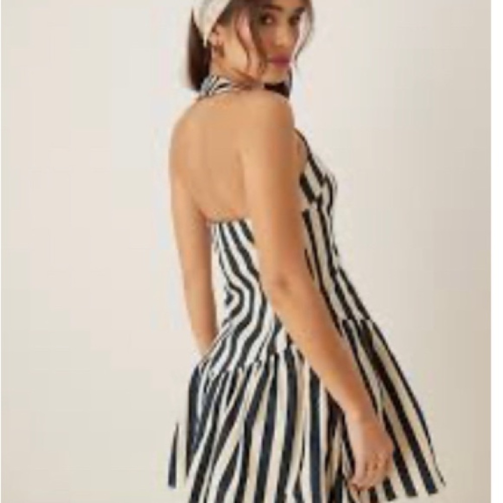 ASOS Black and Cream Striped Backless Dress - Picture 2 of 6
